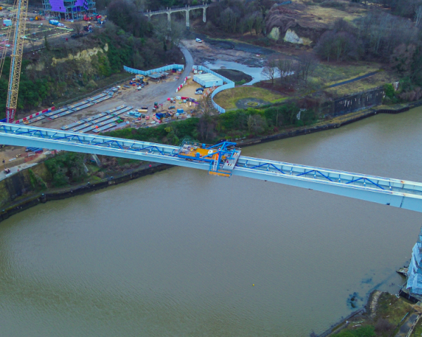 Aerial view of footbridge over River Wear